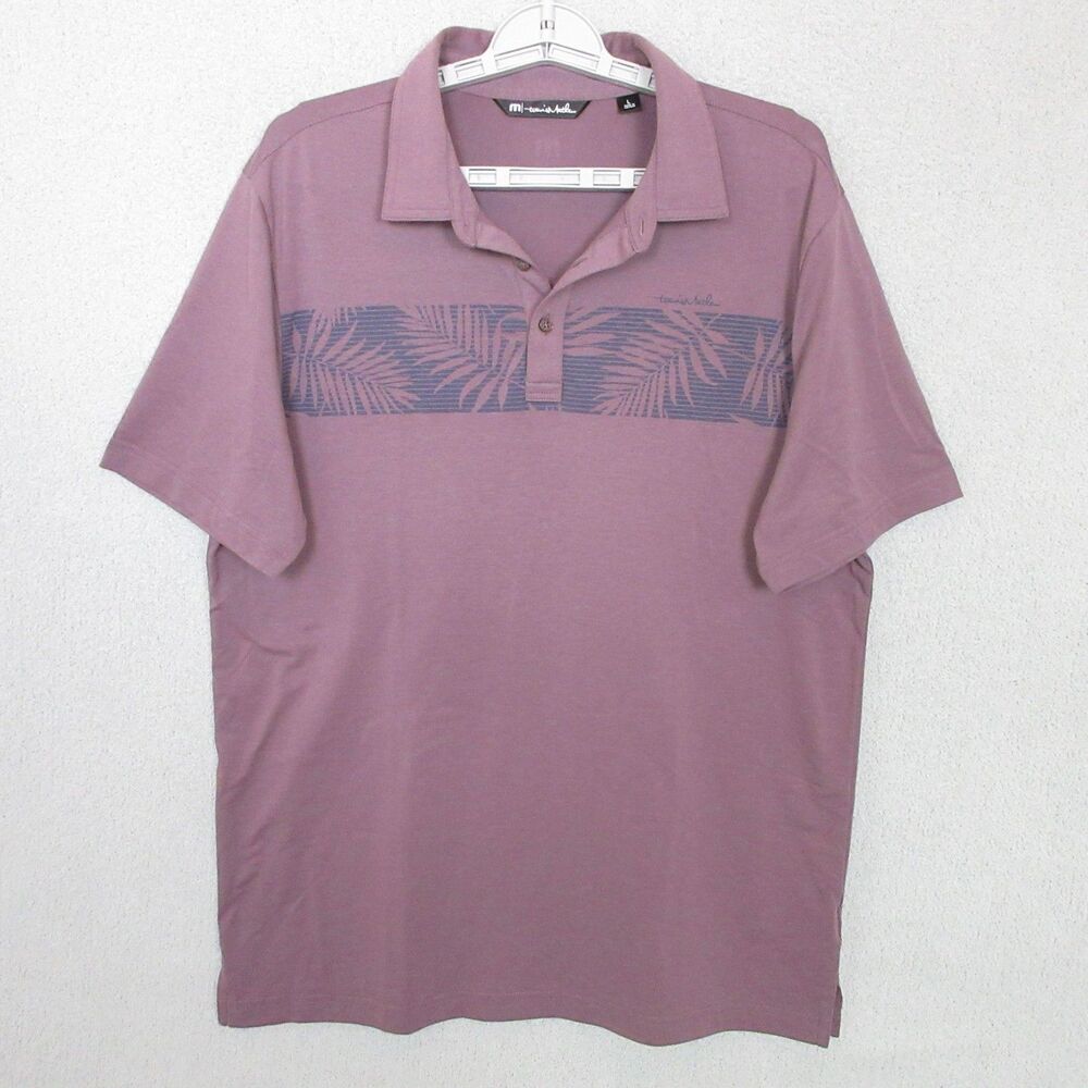 TravisMathew Polo Shirt Mens L Mauve Palm Stripe Short‎ Sleeve Golf Stretch